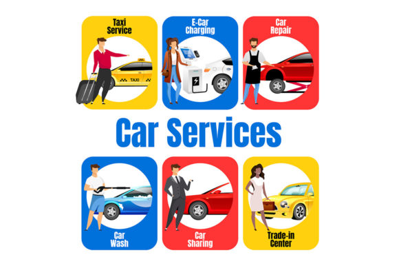 Car Services Flat Color Vector Template Graphics